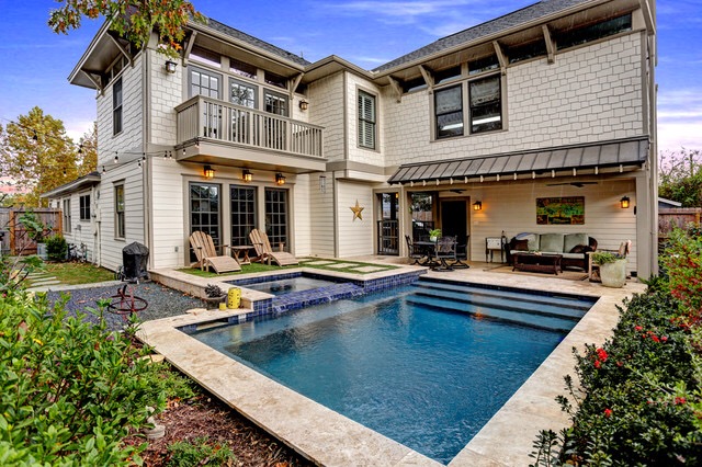 Geometric pool by Houston Cool Pools - sunny backyard build